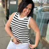 Iris Black & White Stripe Sweater Tank Top - Sweater FLAG AND ANTHEM