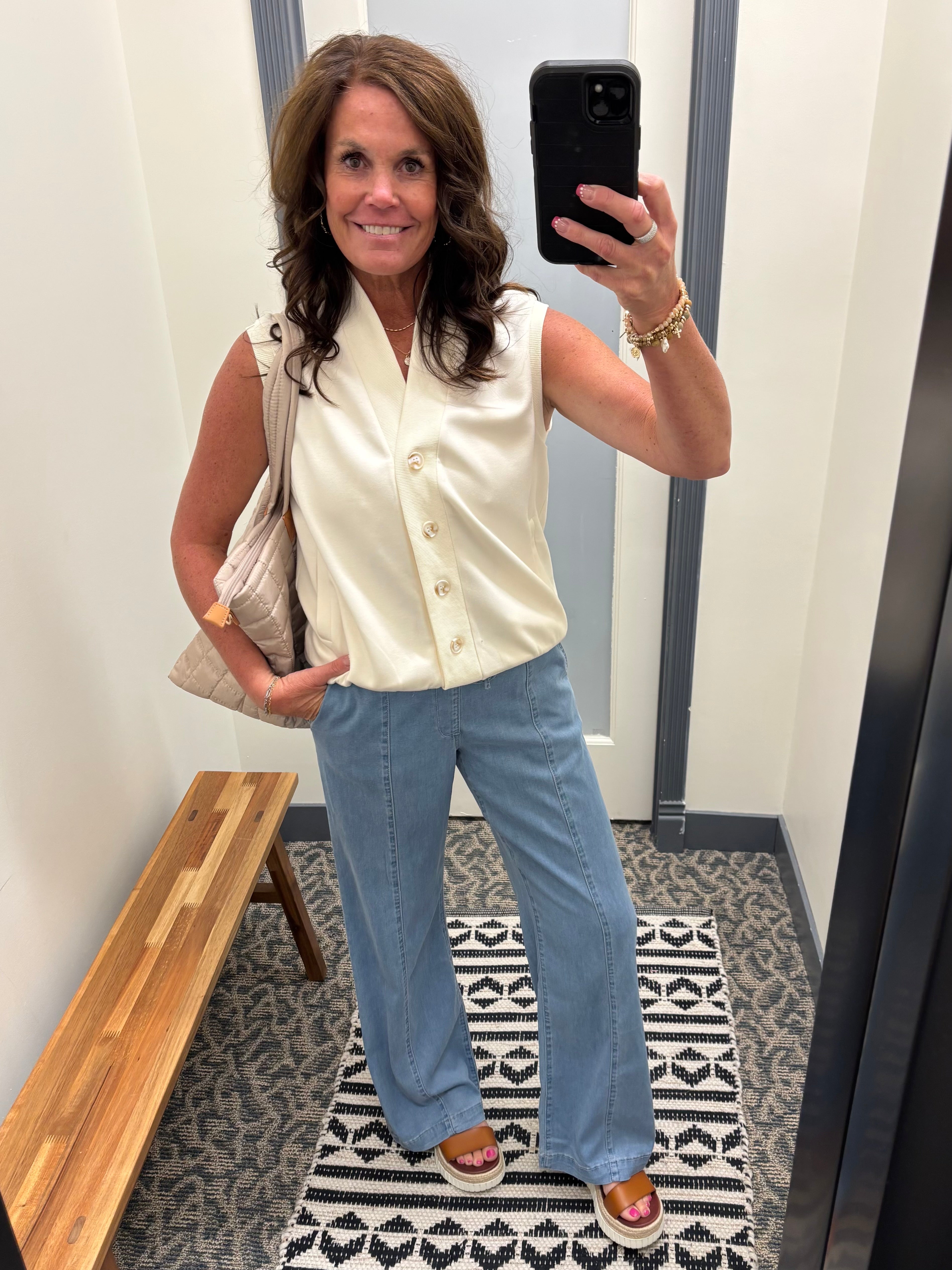 Ivory Button Front Vest Tops- Cardigans DOE & RAE