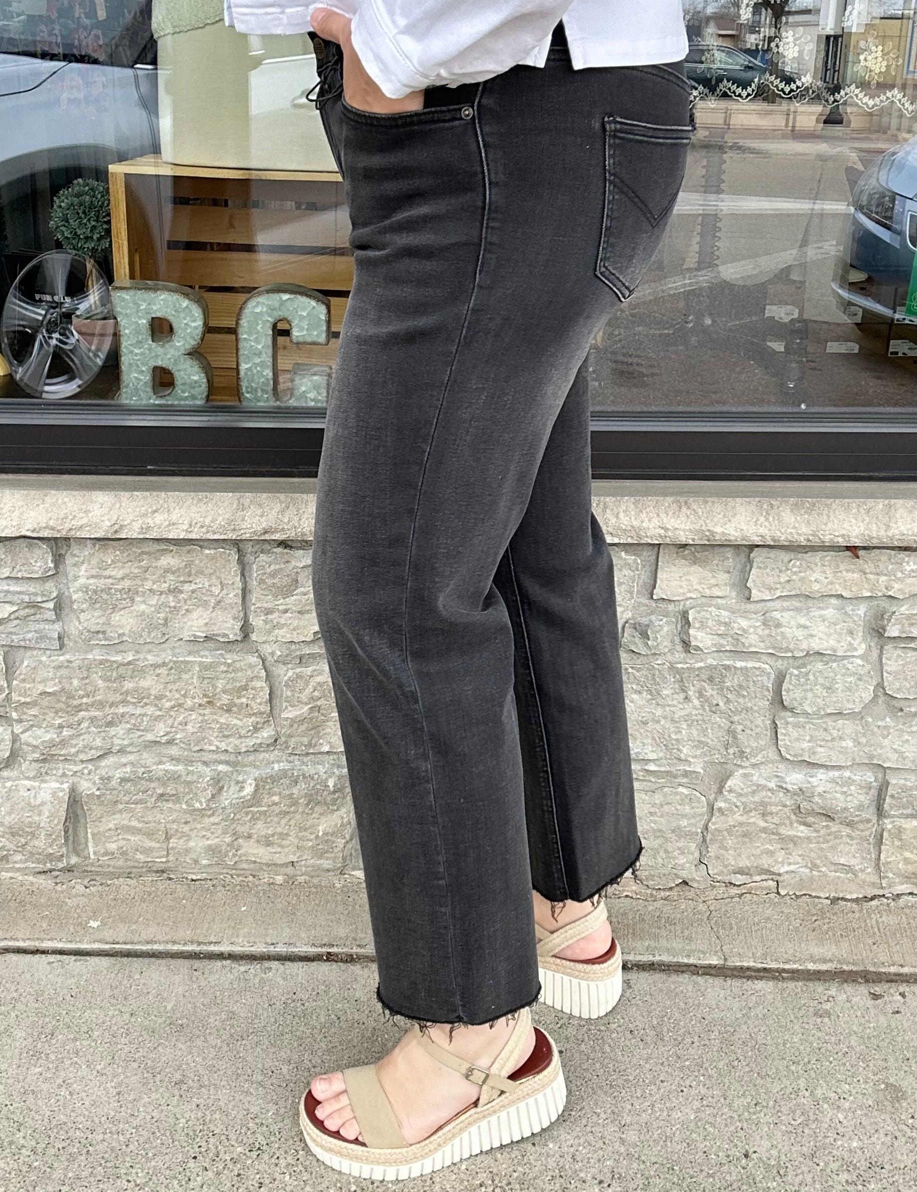 Cave Black Wide Leg Ankle Jeans Bottom- Pants MICA DENIM