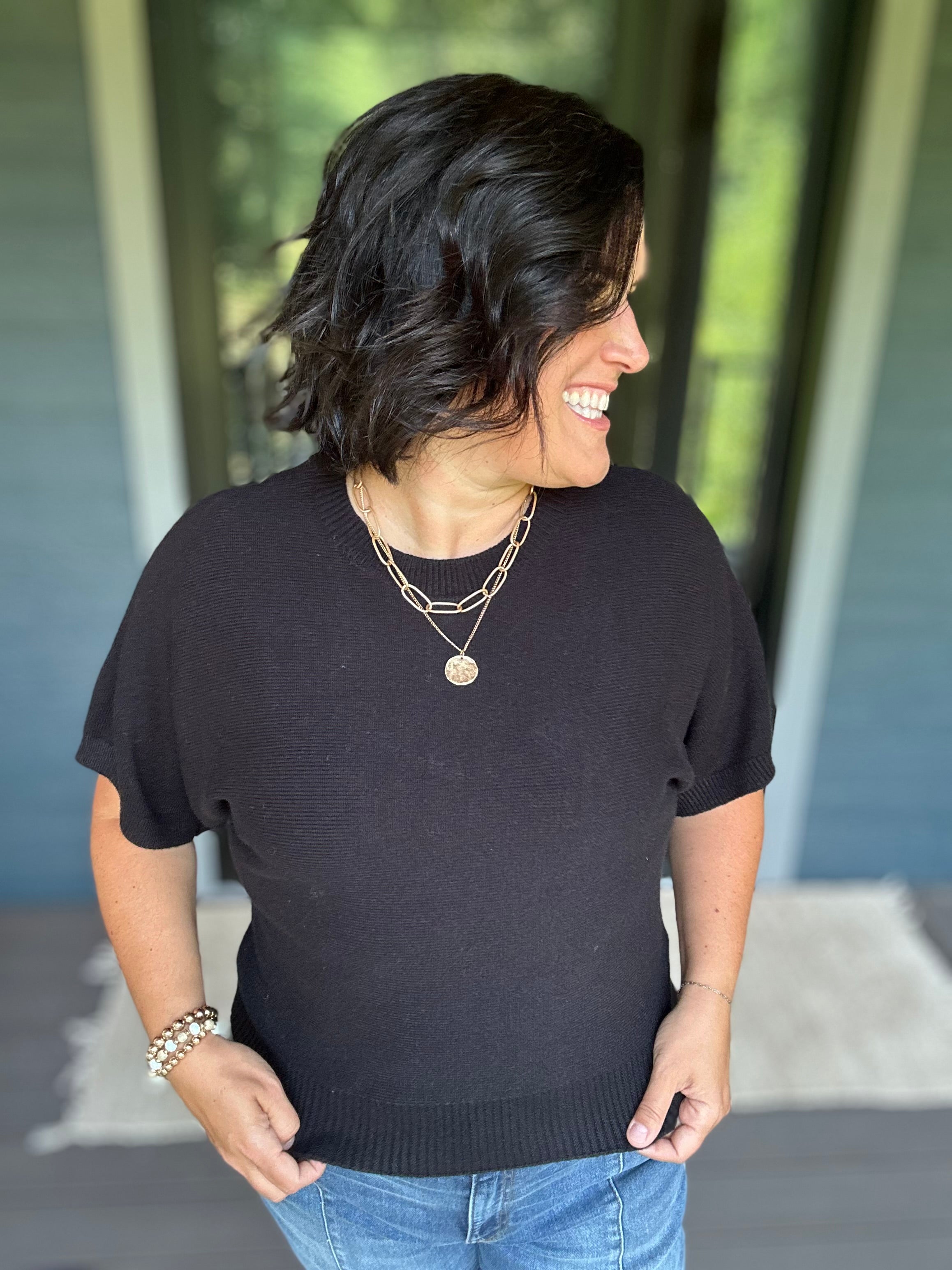 Black Crew Neck Dolman Sweater Top Top - Sweater STACCATO