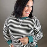 Black/Ivory Color Trim Terry Top Top- Sweatshirts STACCATO