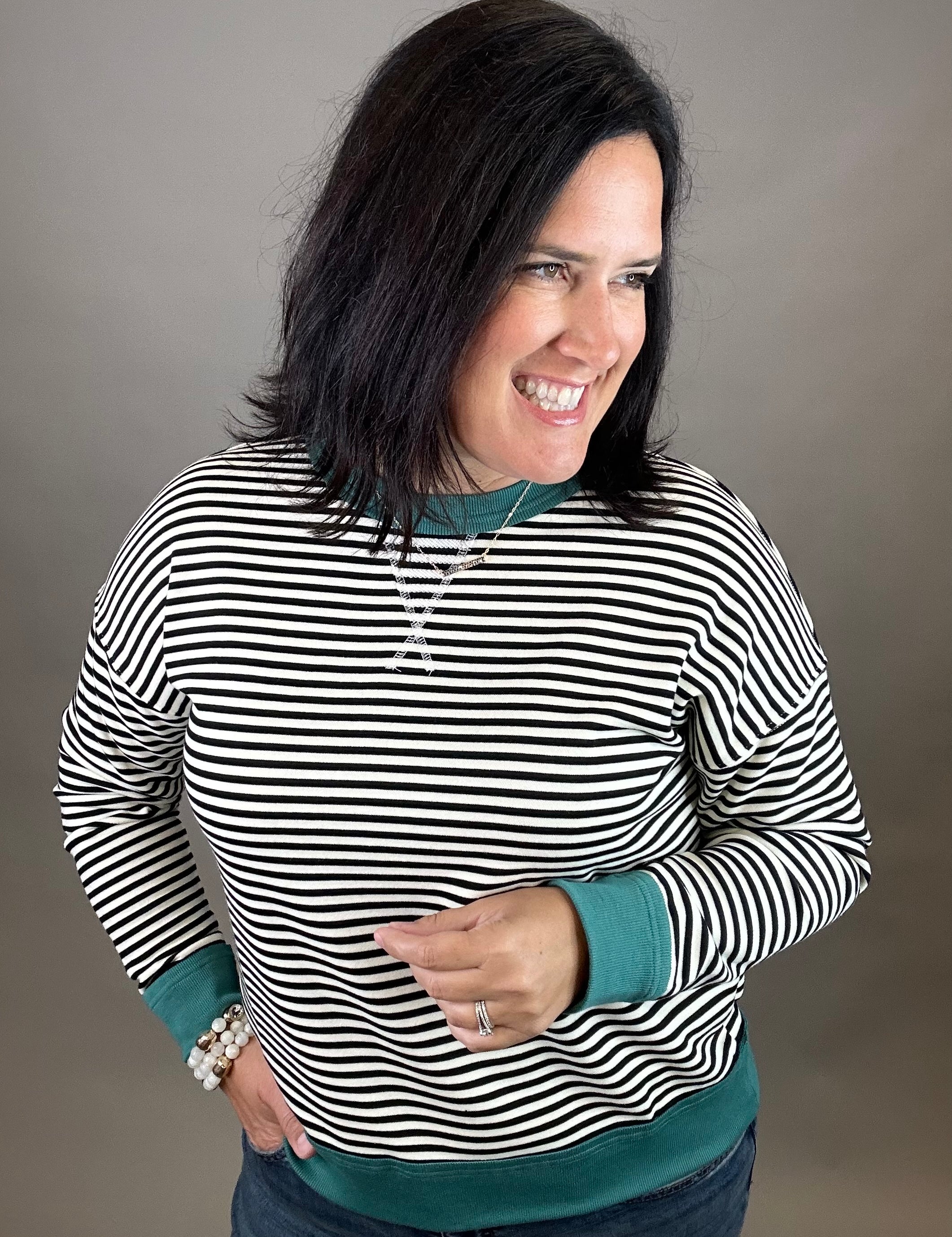 Black/Ivory Color Trim Terry Top Top- Sweatshirts STACCATO