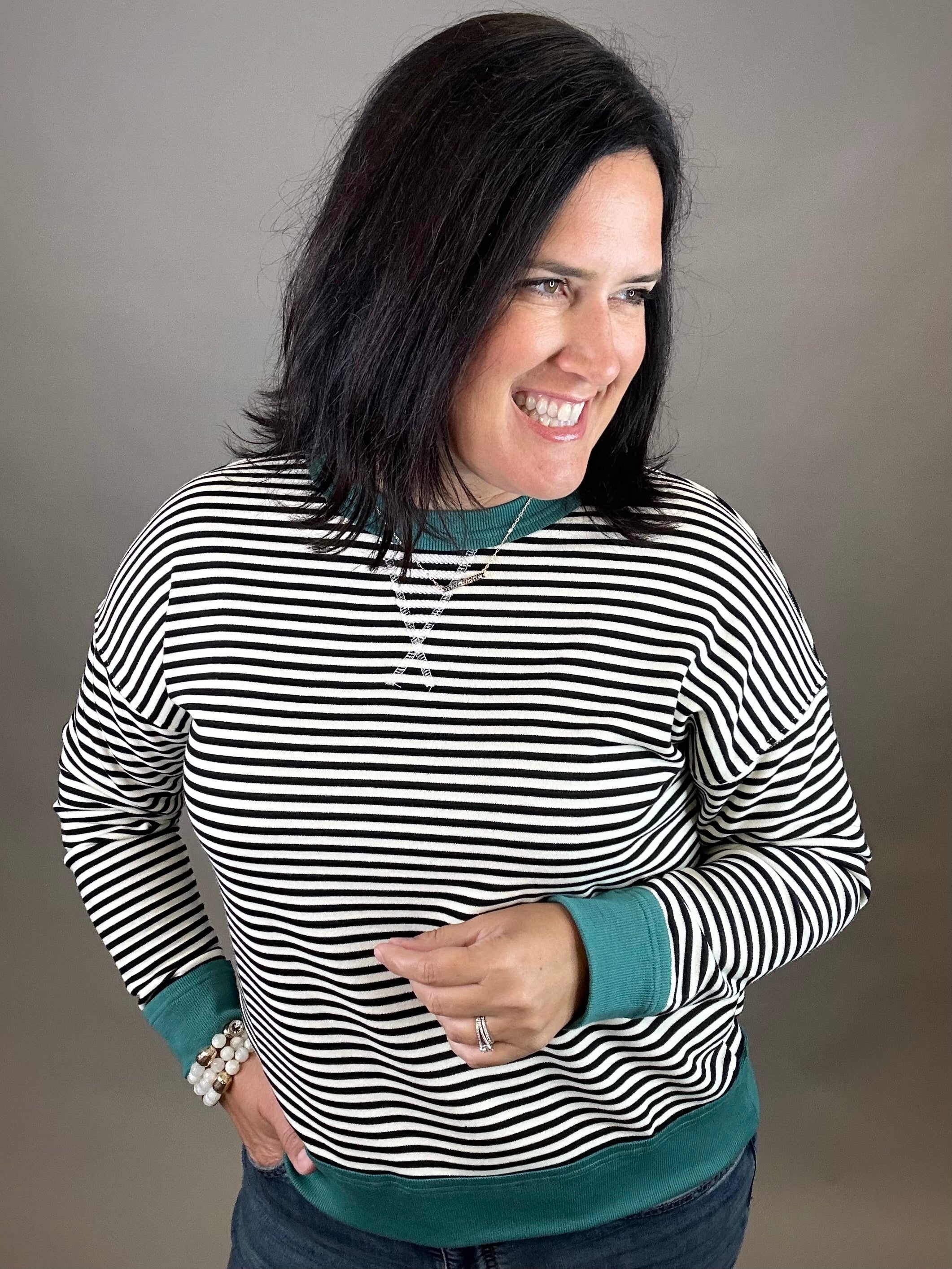 Black/Ivory Color Trim Terry Top