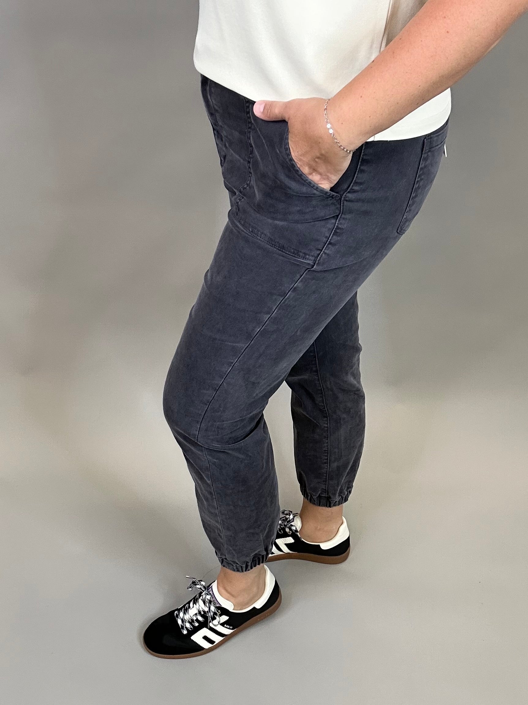 Charcoal Grey Cropped Jogger Bottom- Pants MICA DENIM