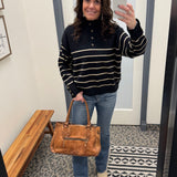 Black Striped Half Button Sweater