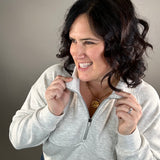 Heather Grey Plush 1/2 Zip Sweatshirt Top- Sweatshirts FLAG AND ANTHEM