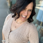 Taupe Pointelle Short-Sleeve Cardigan Top - Sweater DOE & RAE