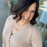 Taupe Pointelle Short-Sleeve Cardigan Top - Sweater DOE & RAE