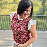 Contrast Burgundy Floral Knit Top