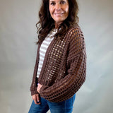 Espresso Crochet Cropped Open Cardigan Tops- Cardigans DOE & RAE