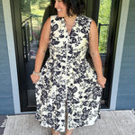 Paisley Print V-Neck Smocked Waist Zip Front Dress Dresses DOE & RAE