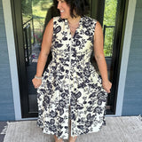 Paisley Print V-Neck Smocked Waist Zip Front Dress Dresses DOE & RAE