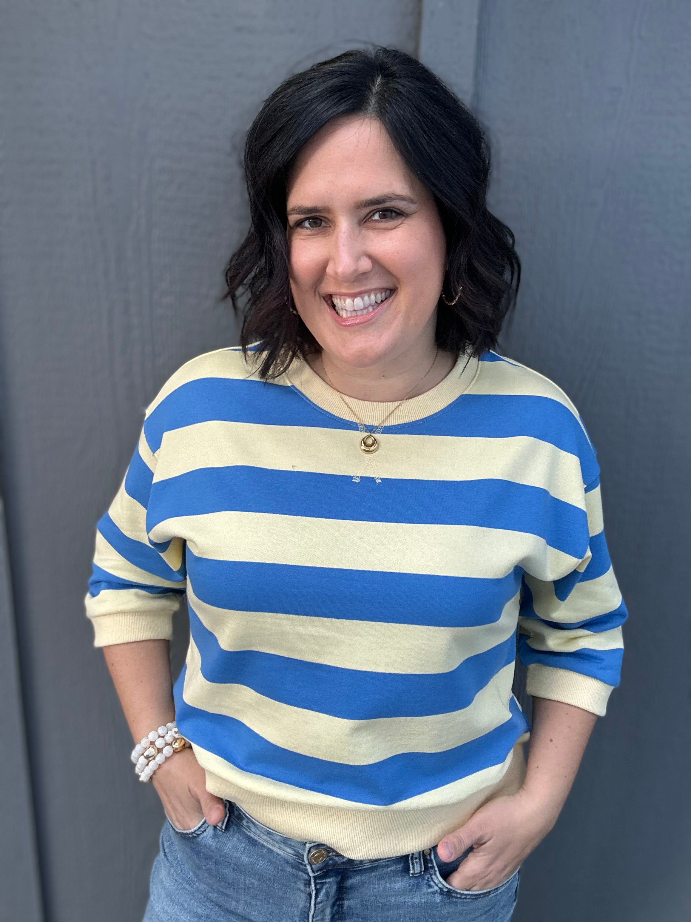 Yellow/Blue Striped Sweatshirt Top - Sweatshirt JODIFL