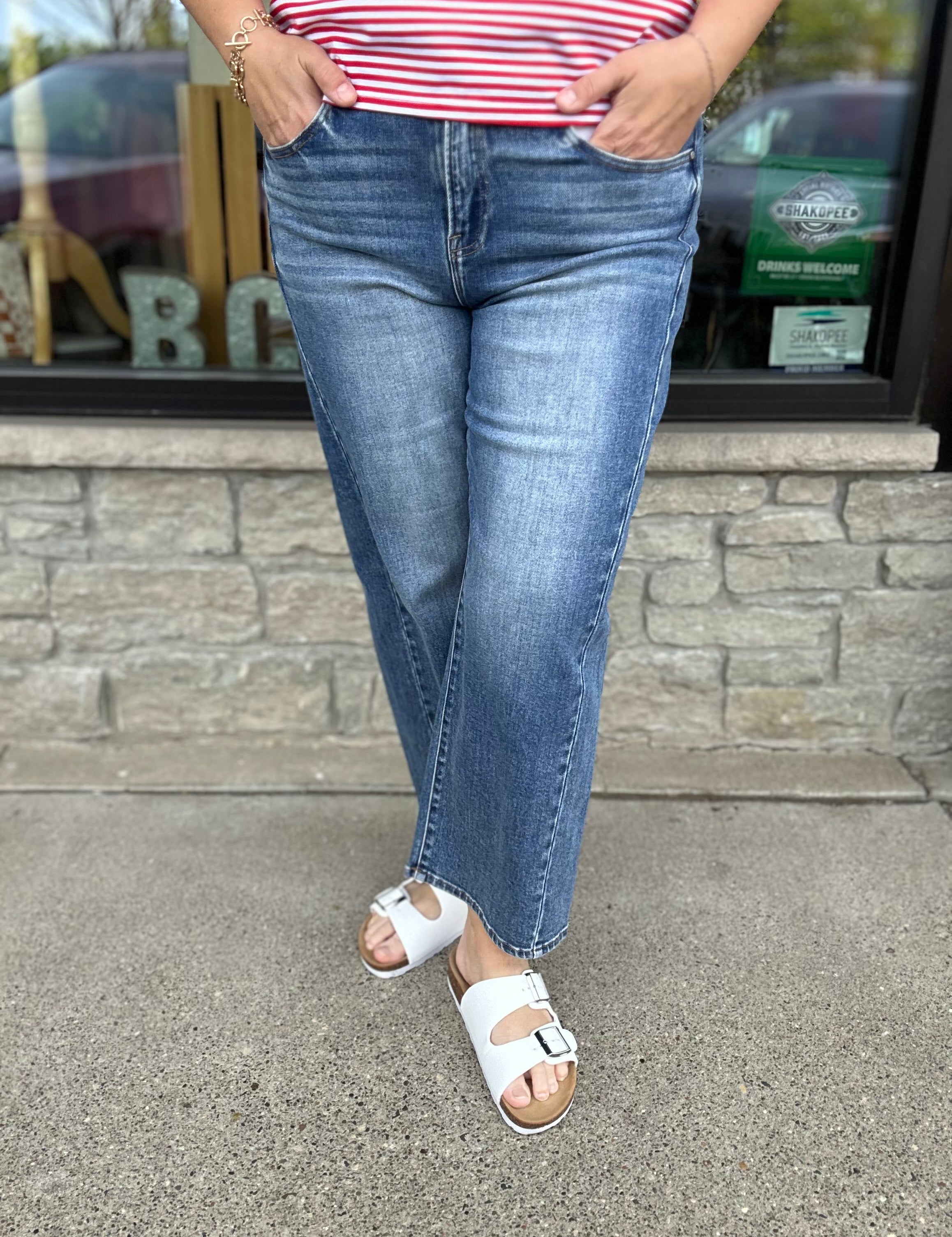 Dark High Rise Crop Barrel Jeans Bottom- Pants RISEN