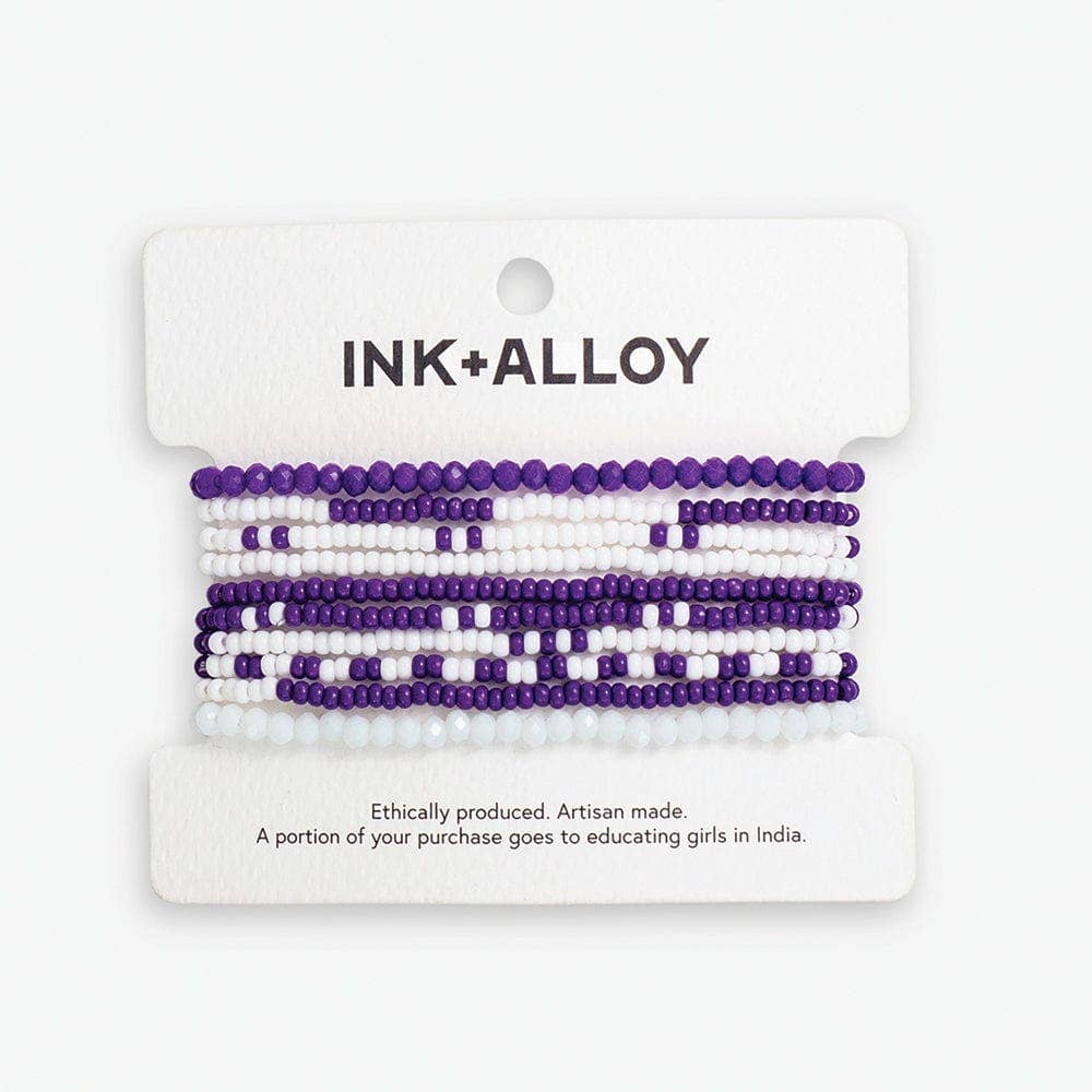 Purple and White Beaded Bracelet INK + ALLOY