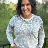 Cream Black Animal Print Crew Neck Sweater