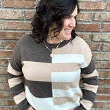 Taupe Brown Block Stripe Sweater