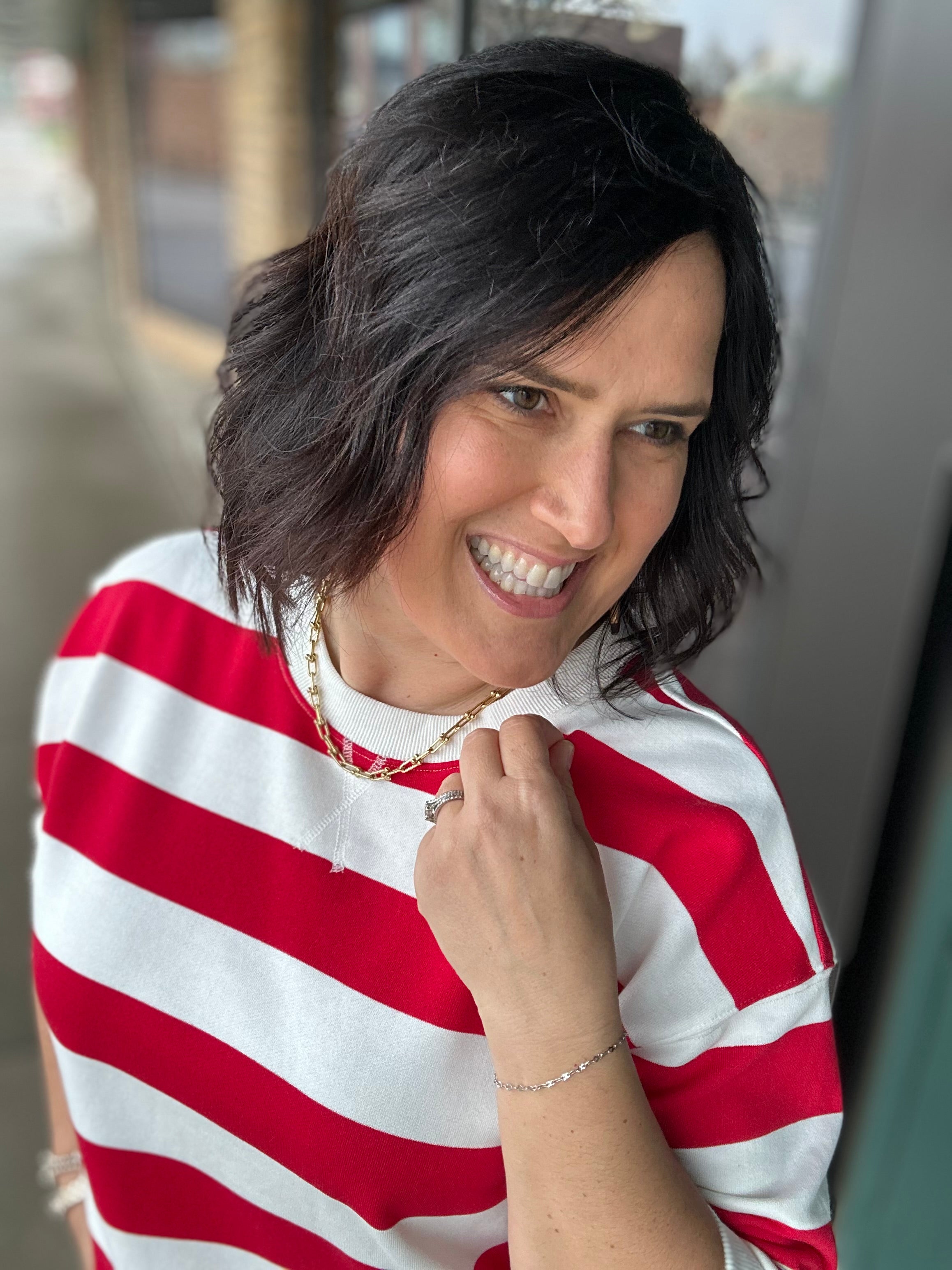 Red/White Striped Sweatshirt Top - Sweatshirt JODIFL