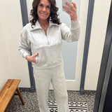 Heather Grey Plush 1/2 Zip Sweatshirt Top- Sweatshirts FLAG AND ANTHEM