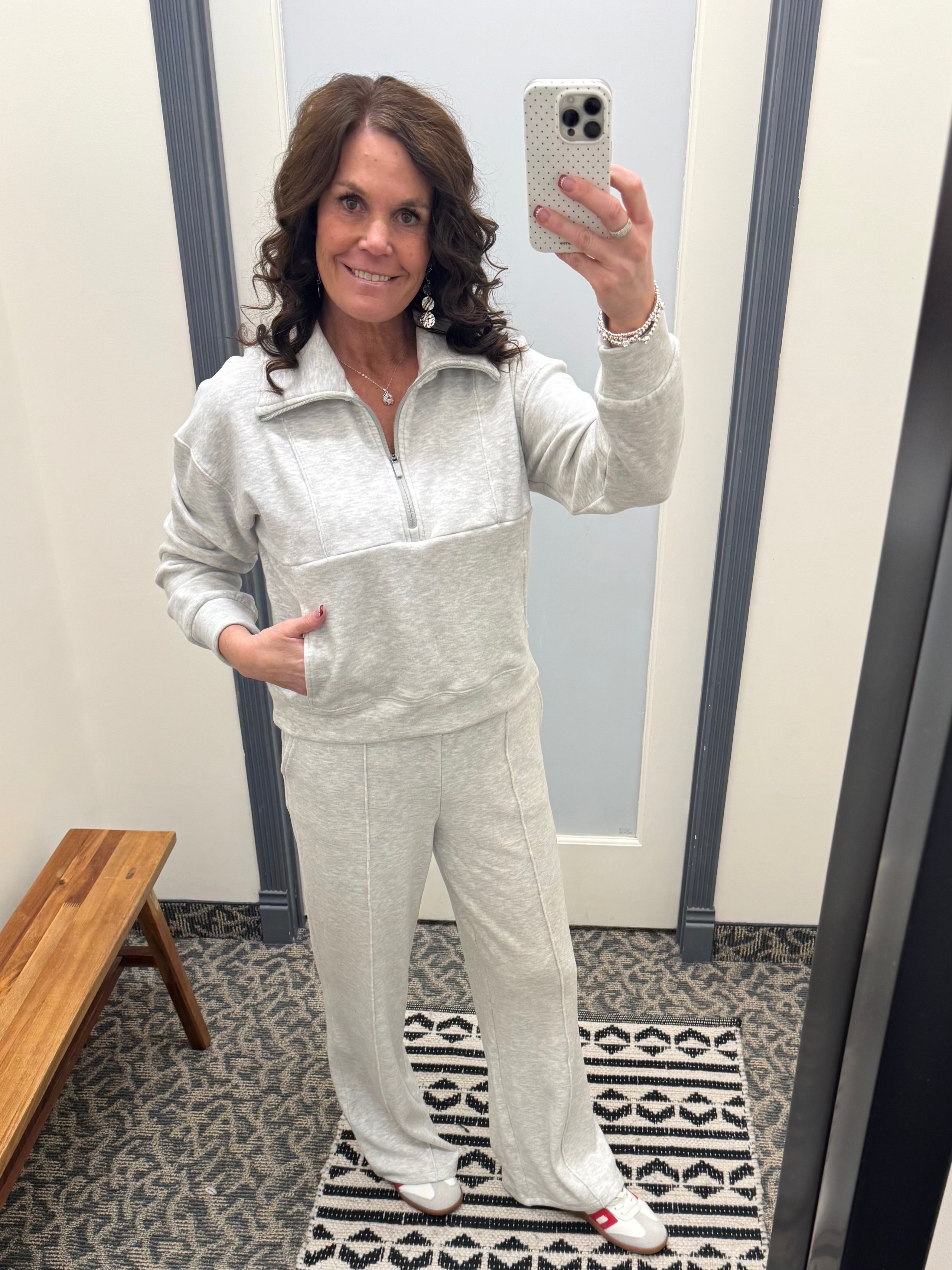 Heather Grey Plush 1/2 Zip Sweatshirt Top- Sweatshirts FLAG AND ANTHEM