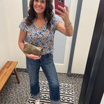 Ivory/Blue Floral Print Jersey Top Tops- Tees STACCATO