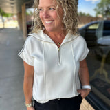 Ivory Midnight Piping Zip Top Top - Tee DOE & RAE