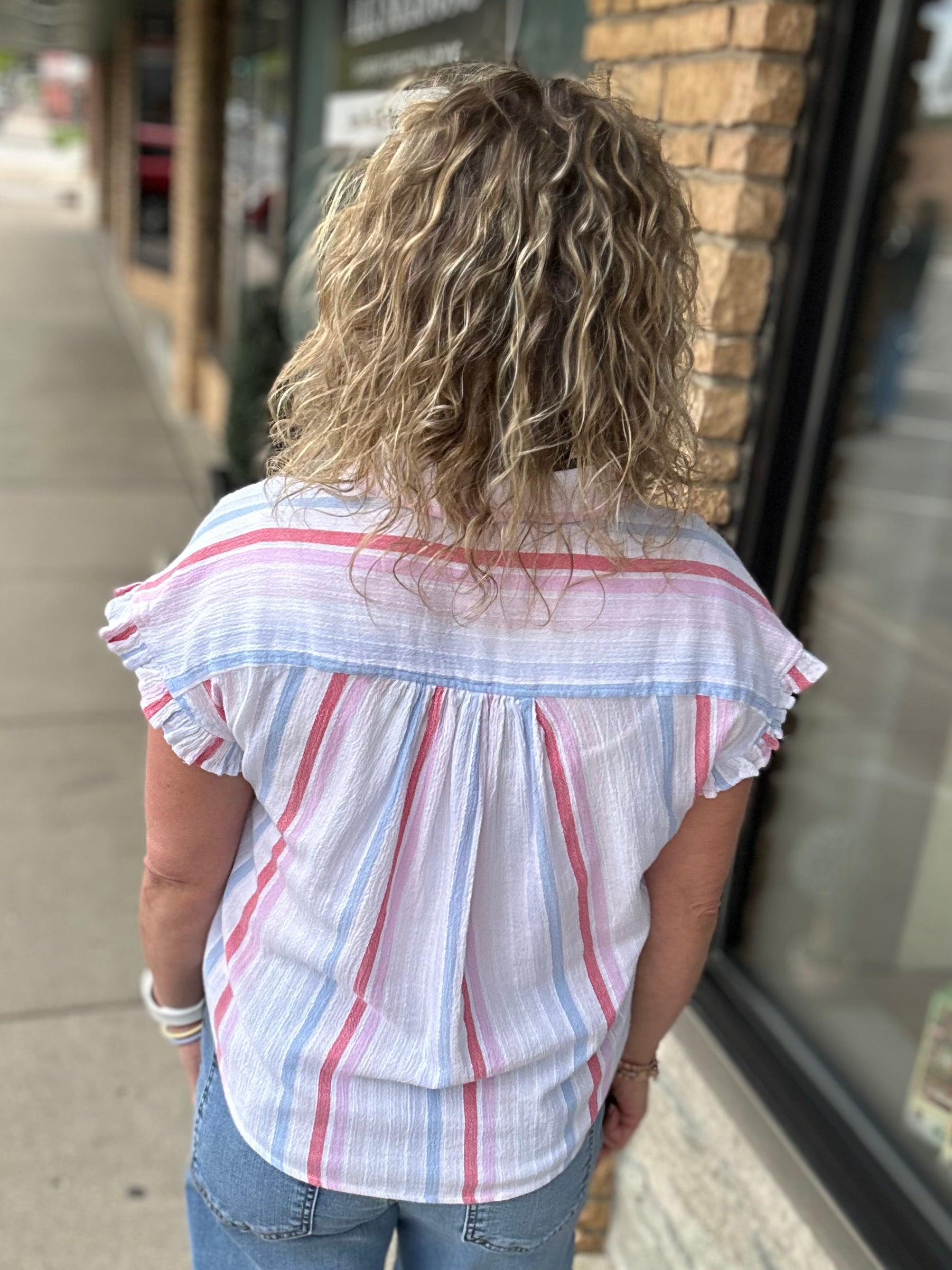 Multi-Colored Roseville Button Down Top Tops - Button Ups FLAG AND ANTHEM
