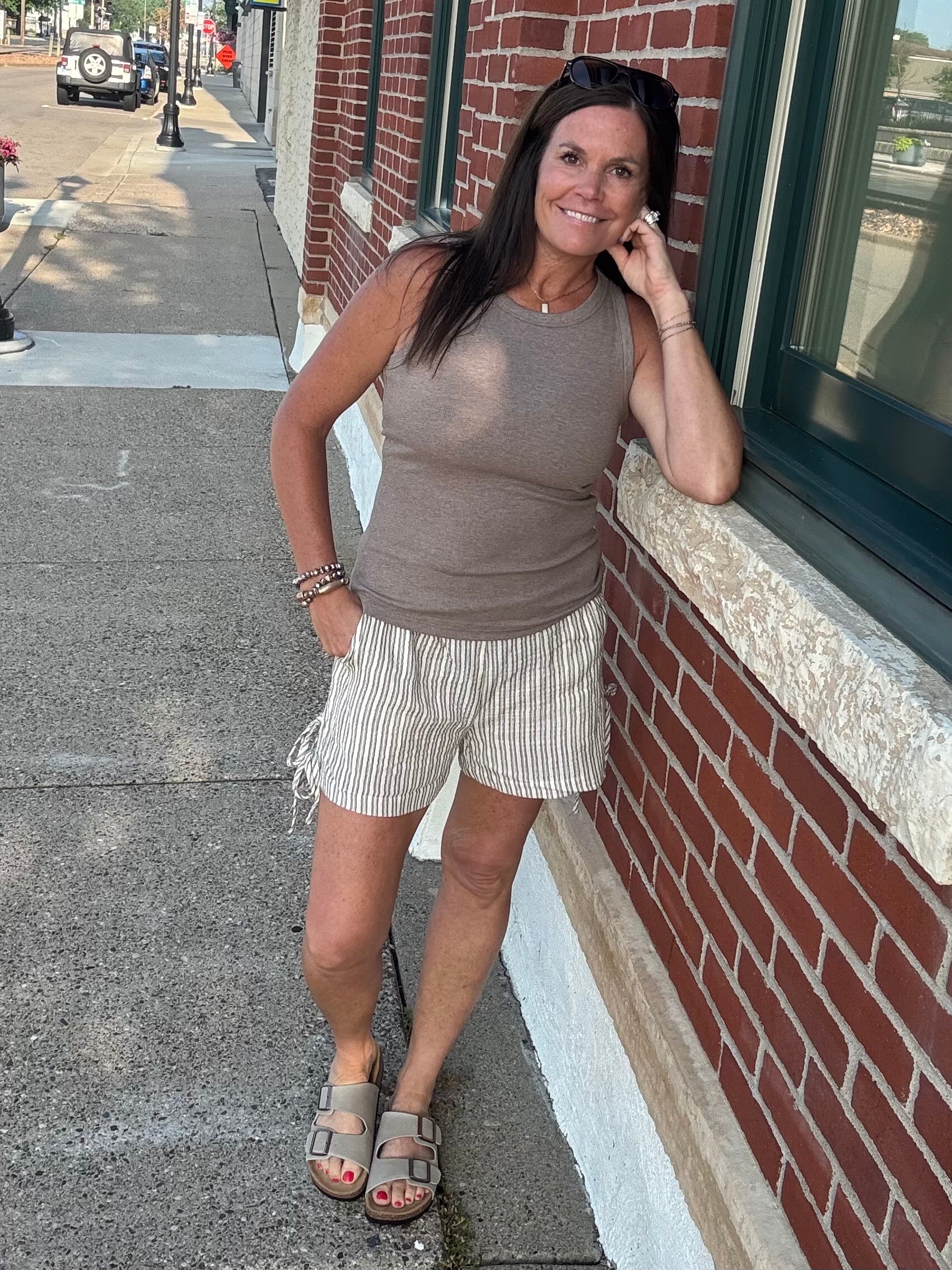 Natural Stripe Shorts Bottoms - Shorts DOE & RAE