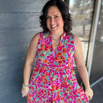 Aqua and Pink Liz Tiered Dress Dresses DEAR SCARLETT