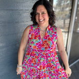 Aqua and Pink Liz Tiered Dress Dresses DEAR SCARLETT