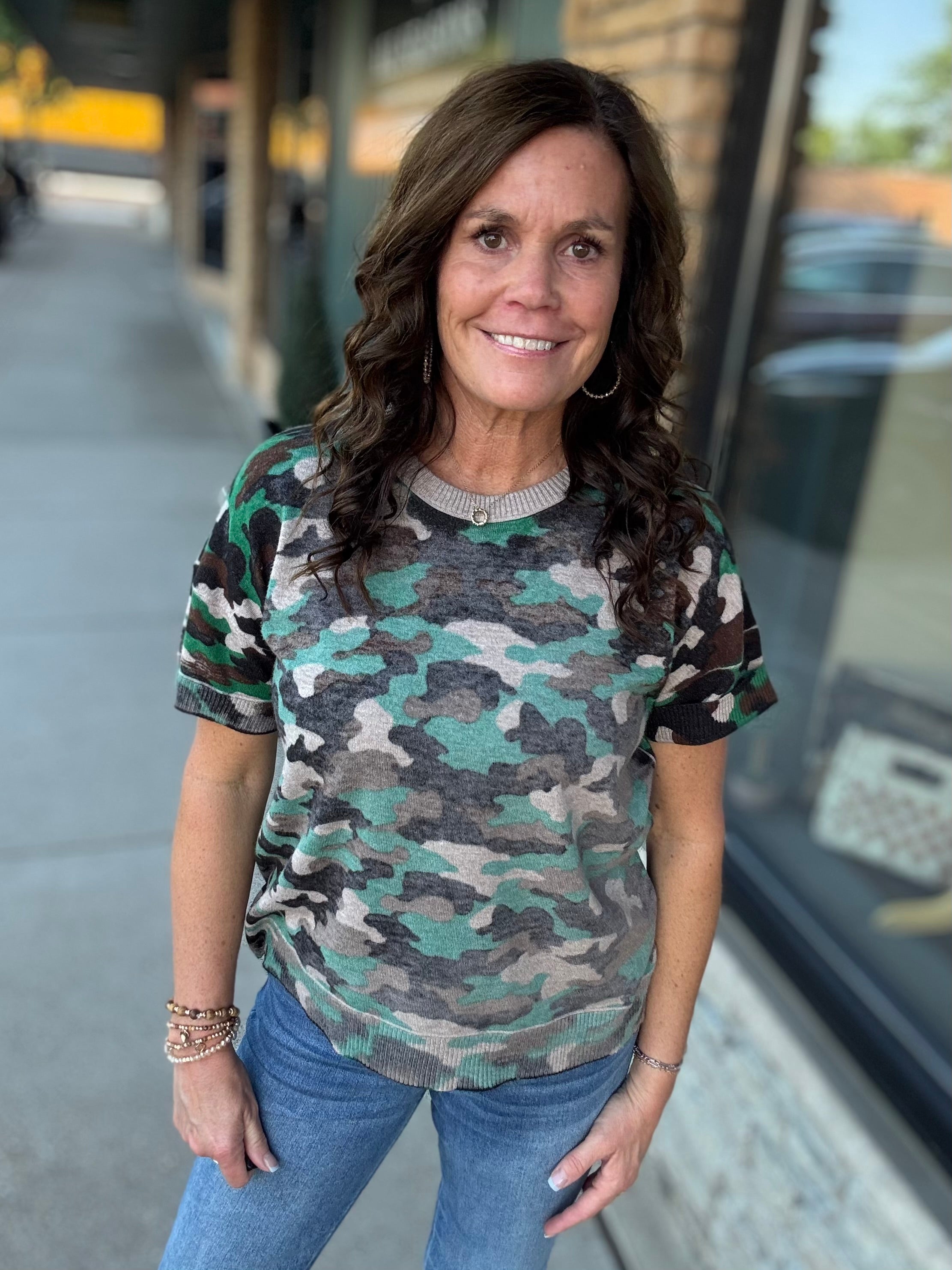 Camo Short Sleeve Sweater Top - Sweater FATE by LFD