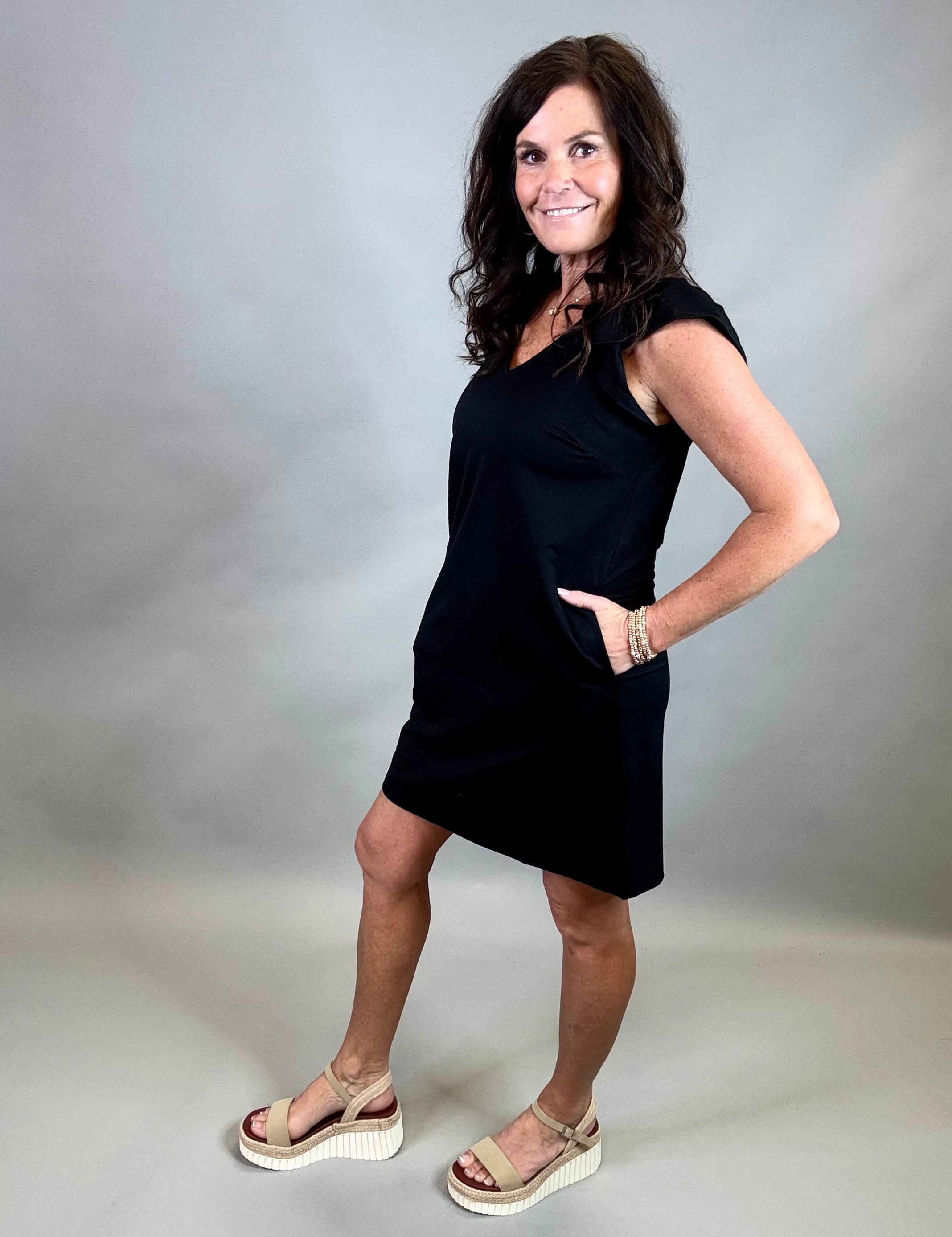 Black Ruffle Sleeve Shift Dress Dresses STACCATO
