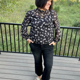 Black Floral Dot Ruffle Blouse
