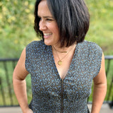 Navy Floral Zip-Front Dress