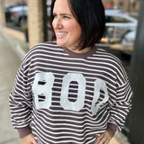 BOO Brown Cream Stripe Cloud Knit Top