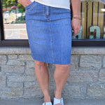 High Rise Mid-Length Striped Skirt Bottom- Skirt RISEN