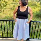 Black Stripe Twofer Midi Dress