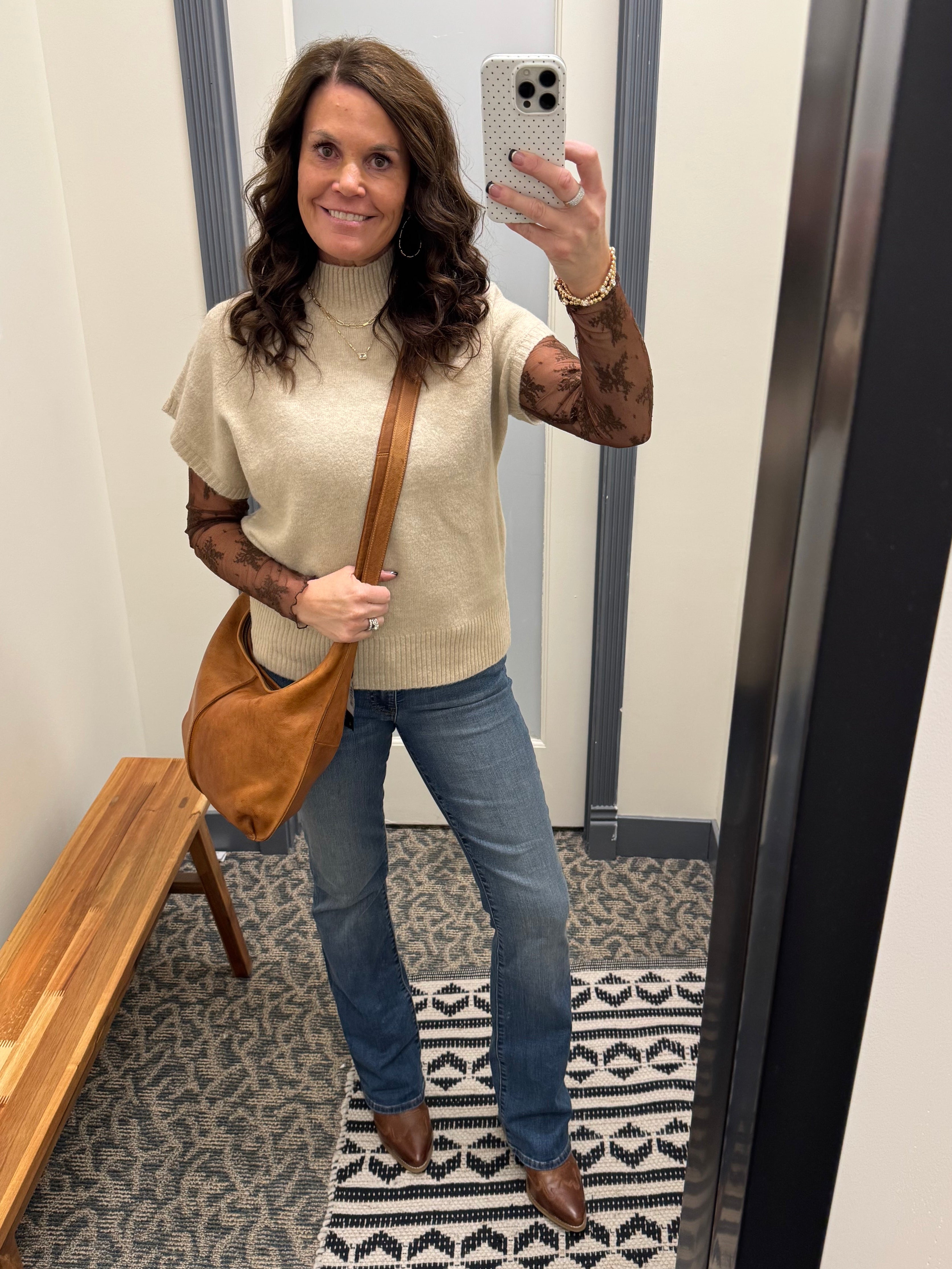 Oatmeal Mock Neck Sweater Vest Top - Sweater STACCATO