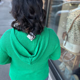 Green Drawstring Knit Hooded Sweater