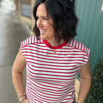 Red/White Striped Top Piping Detail Top - Tee STACCATO
