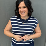Navy Striped Crew Neck Sleeveless Sweater Top - Sweater STACCATO