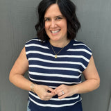Navy Striped Crew Neck Sleeveless Sweater Top - Sweater STACCATO