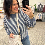 Denim Cloudy Knit Stripe Sweatshirt Top- Sweatshirt TRES BIEN