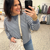 Denim Cloudy Knit Stripe Sweatshirt Top- Sweatshirt TRES BIEN