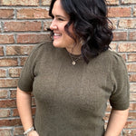 Olive Aura Short Sleeve Sweater Top - Sweater JODIFL