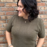 Olive Aura Short Sleeve Sweater Top - Sweater JODIFL