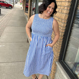 Blue & White Striped Midi Dress Dresses THML