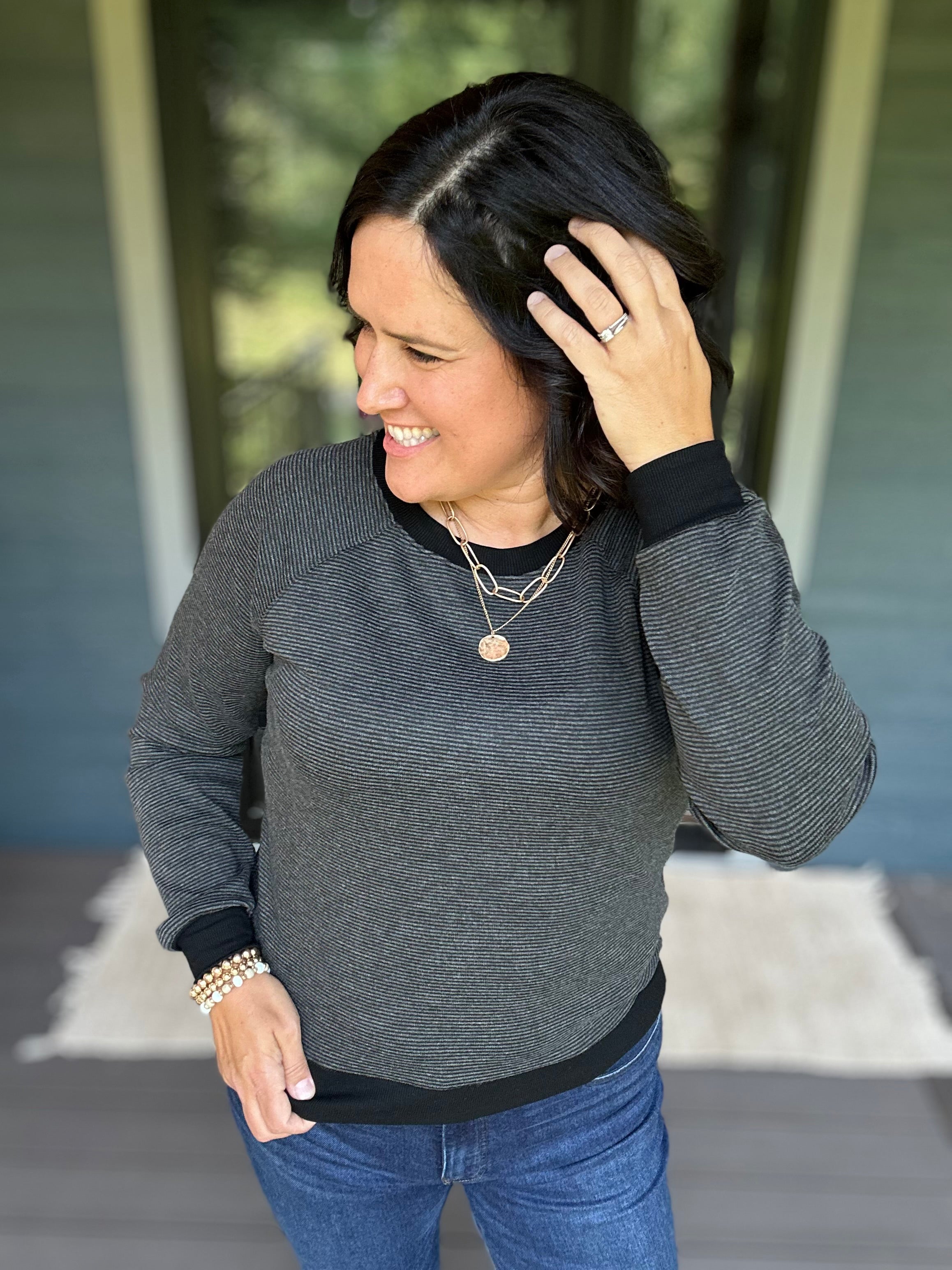 Charcoal Pinstripe Raglan Top Top - Sweater STACCATO