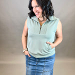 Thyme Zip Front Sleeveless Top Top- Sweatshirt DOE & RAE