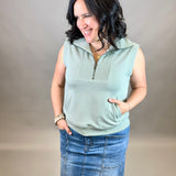 Thyme Zip Front Sleeveless Top Top- Sweatshirt DOE & RAE